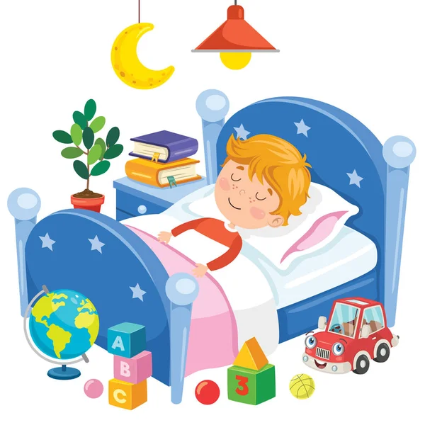 Little Cute Kid Sleeping Bed — 스톡 벡터