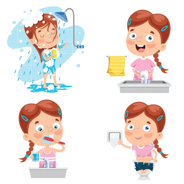 Little Girl Making Personal Care — Stock Vector