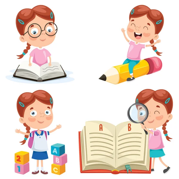 Little Student Studying Reading — 스톡 벡터