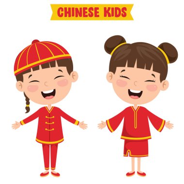 Chinese Children Wearing Traditional Clothes clipart