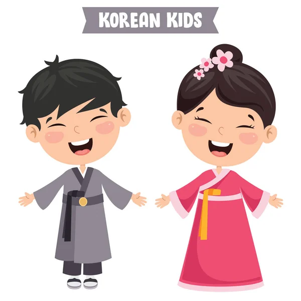 Korean Children Wearing Traditional Clothes — 스톡 벡터