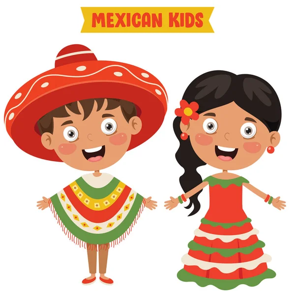 Mexican Children Wearing Traditional Clothes — Stock Vector