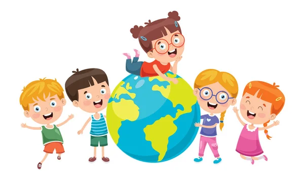 Petits Enfants Jouant Avec Globe — Image vectorielle
