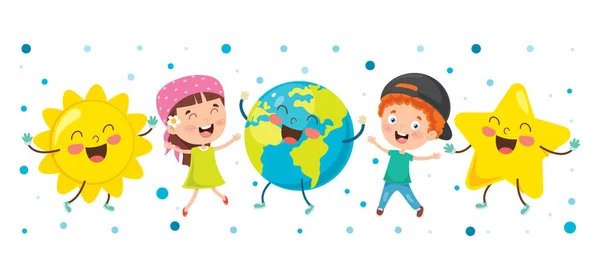 Kleine Kinder Spielen Mit Globus — Stockvektor