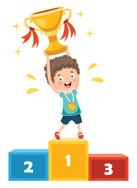 Küçük Çocuk Şampiyonluğu Kutluyor Kazandı — Stok Vektör