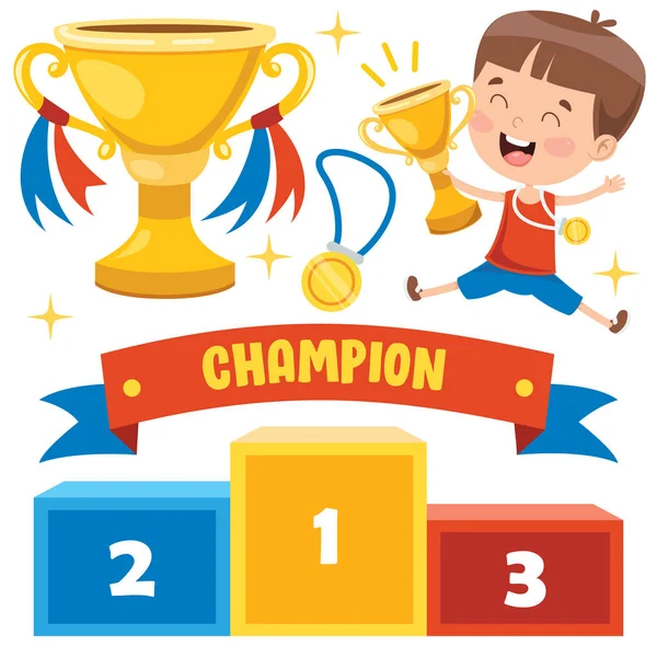 Little Kid Celebrating Championship Win — Stock Vector