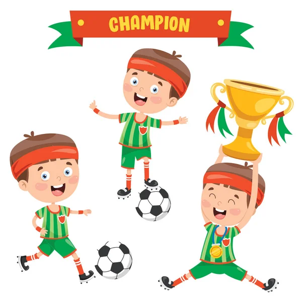 Μικρό Παιδί Γιορτάζει Νίκη Πρωτάθλημα — Διανυσματικό Αρχείο