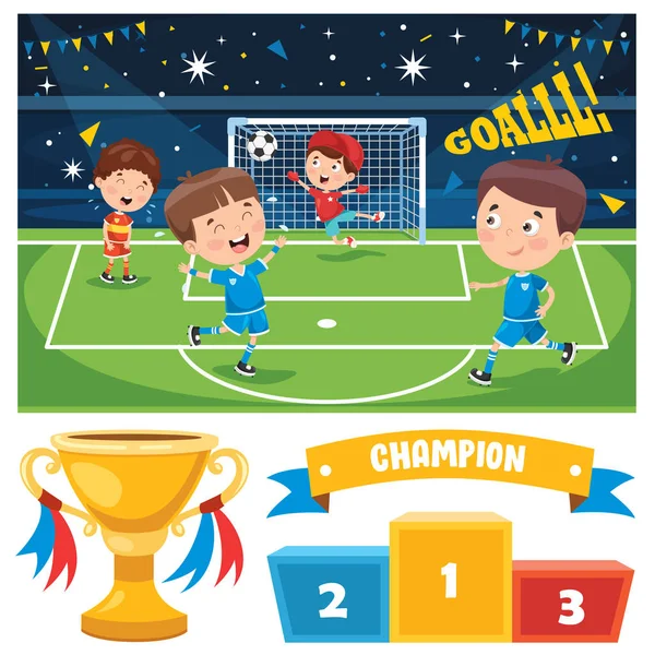 Niños Pequeños Celebrando Triunfo Del Campeonato — Vector de stock