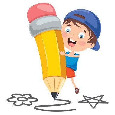 Küçük öğrenci kalemle oynuyor.