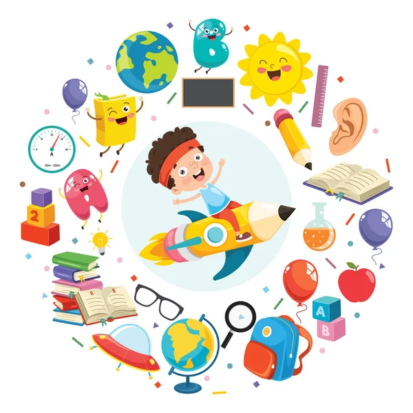 Concepto Educación Con Niños Divertidos — Vector de stock