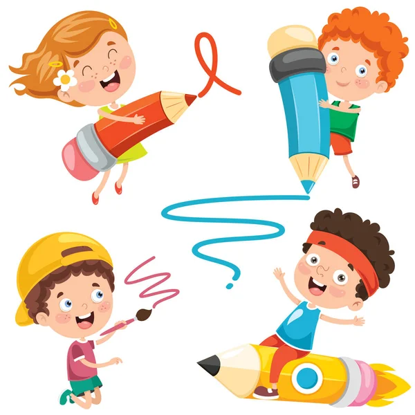 Concepto Educación Con Niños Divertidos — Vector de stock