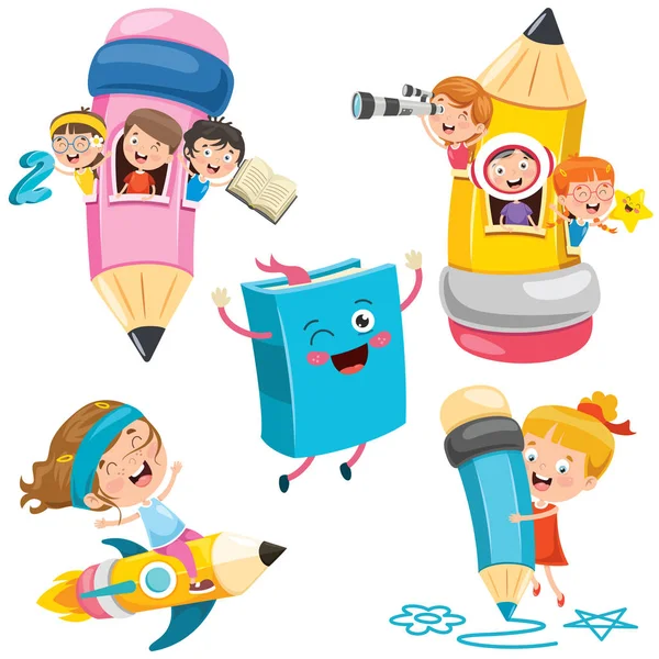 Education Concept Funny Kids — Stock Vector
