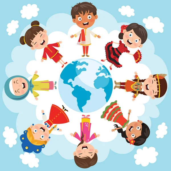 Cirkel Van Gelukkige Kinderen Verschillende Rassen — Stockvector