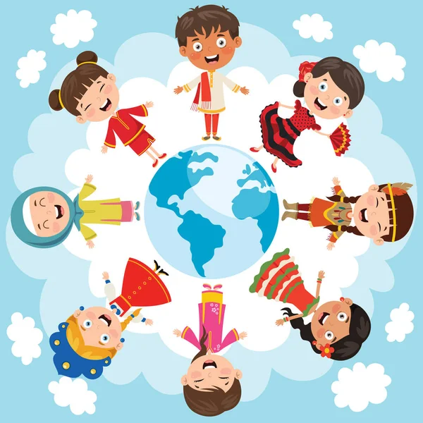 Circle Happy Children Different Races — Stock Vector