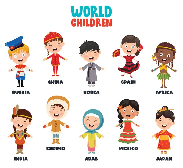 Multicultural Characters World — Stock Vector