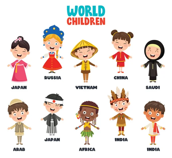 Multicultural Characters World — 스톡 벡터