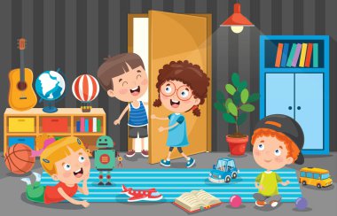 Little Children Playing At Room clipart