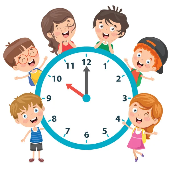 Little Children Holding Clock — Stok Vektör