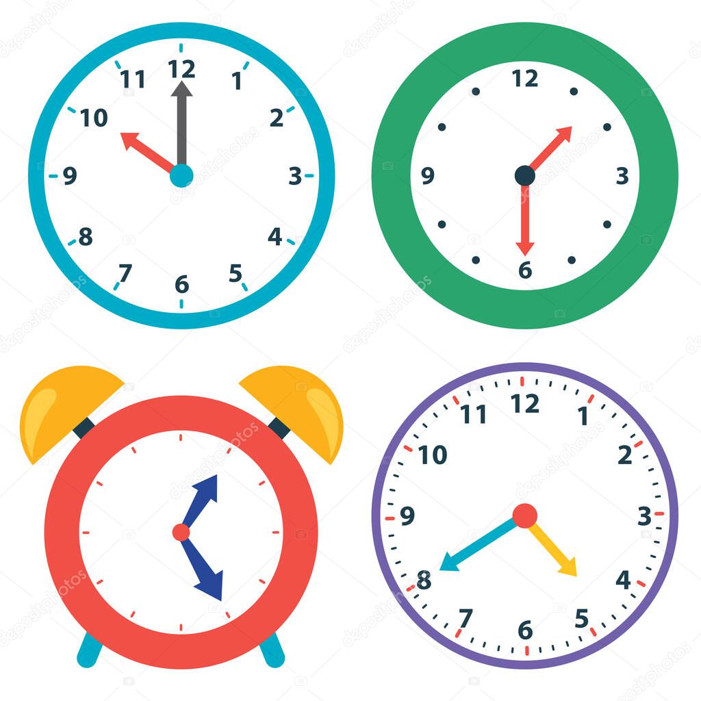 Set Of Various Colorful Clocks