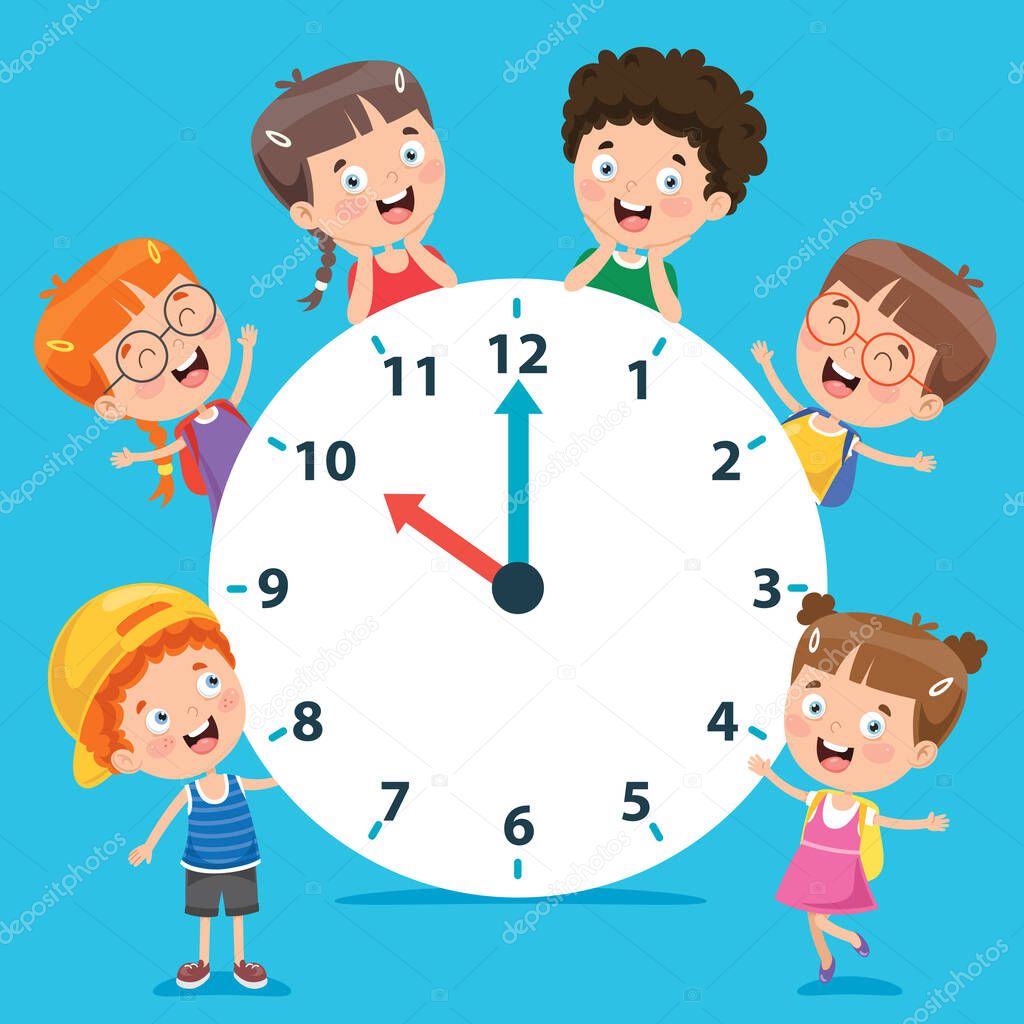 Little Children Holding A Clock