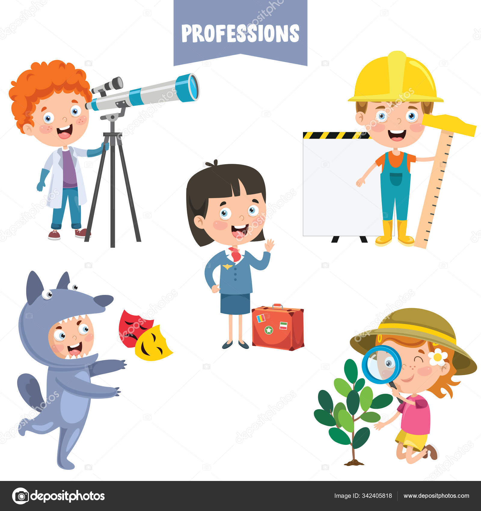 Personagens Desenhos Animados Diferentes Profissões imagem vetorial de