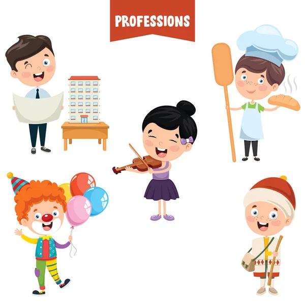 Cartoon Characters Different Professions — Stock Vector