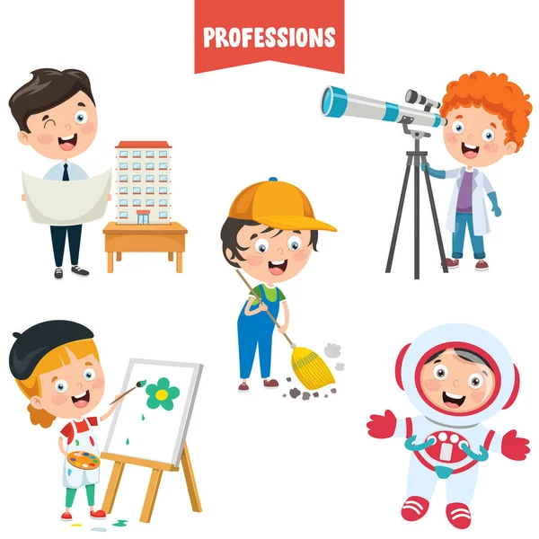 Cartoon Characters Different Professions — Stock Vector