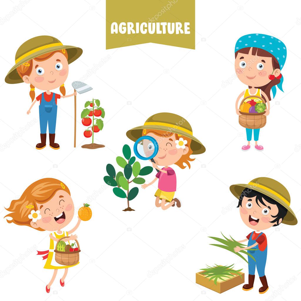 Cartoon Characters Working On Agriculture