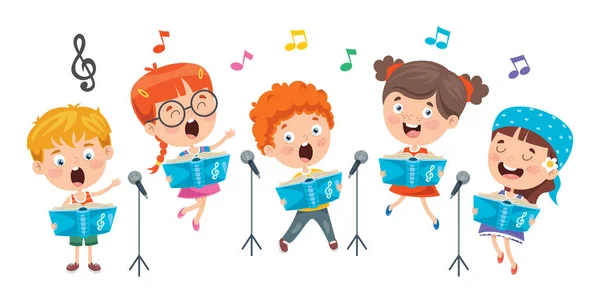 Funny Little Kids Interpretando Música — Vector de stock