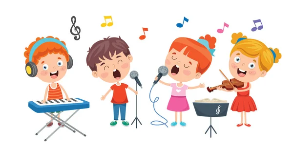 Engraçado Crianças Realizando Música — Vetor de Stock