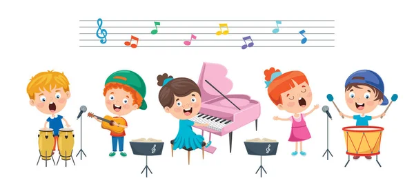 Śmieszne Małe Dzieci Wykonujące Muzykę — Wektor stockowy