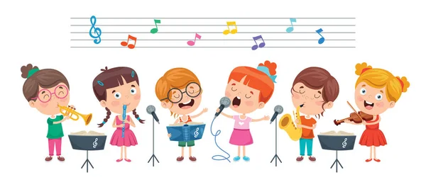 Komik Küçük Çocuklar Müzik Çalıyor — Stok Vektör