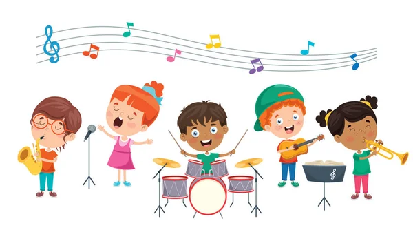 Petits Enfants Drôles Jouant Musique — Image vectorielle