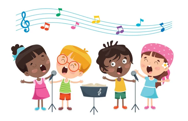 Engraçado Crianças Realizando Música — Vetor de Stock