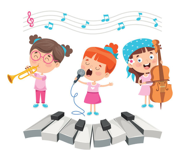 Веселые маленькие дети, исполняющие музыку