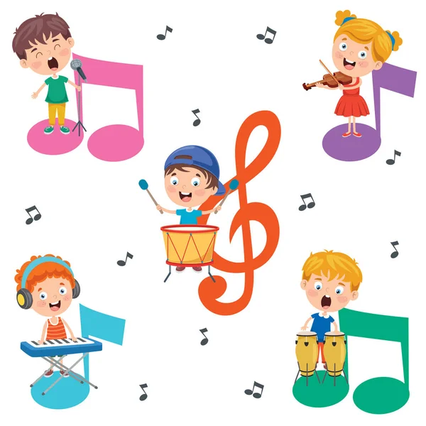 Веселые Маленькие Дети Исполняющие Музыку — стоковый вектор