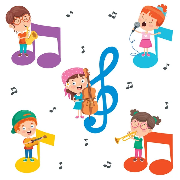 Funny Little Kids Interpretando Música — Vector de stock