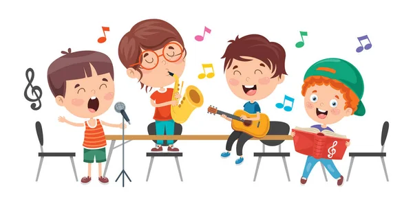 教室で音楽を演奏する小さな子供たち — ストックベクタ