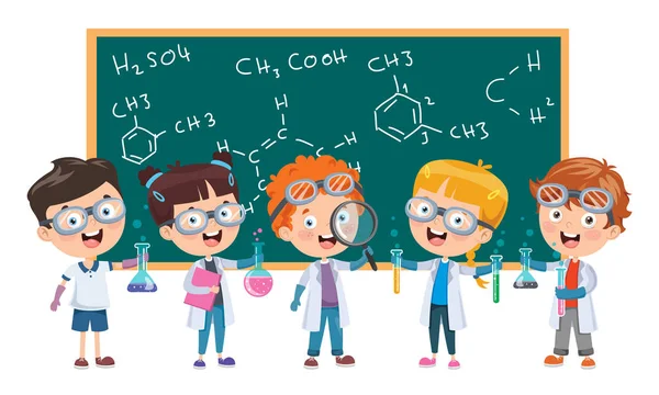 Małe Dzieci Uczące Się Chemii — Wektor stockowy