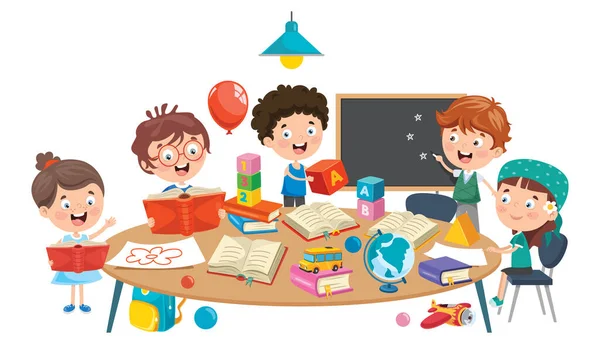 教室で学ぶ小さな子供たち — ストックベクタ