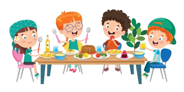 Μικρά Παιδιά Τρώνε Υγιεινά Τρόφιμα — Διανυσματικό Αρχείο