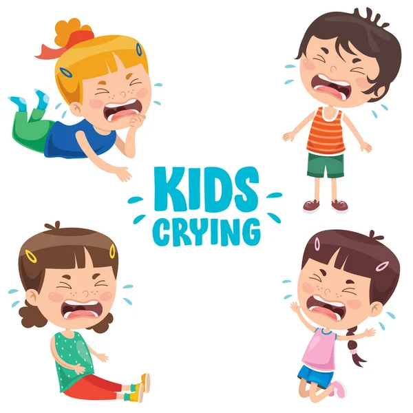 Lindos Niños Pequeños Están Llorando — Vector de stock