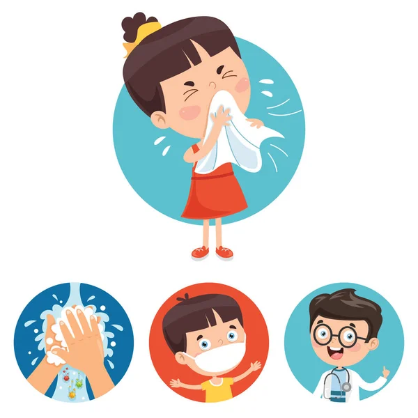 Little Kid Infected Virus — Stock Vector