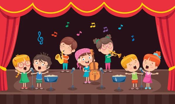 Little Children Performing Music Stage — Stock Vector