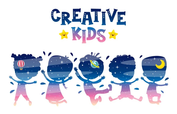 Concept Ontwerp Met Kinderen Silhouet — Stockvector