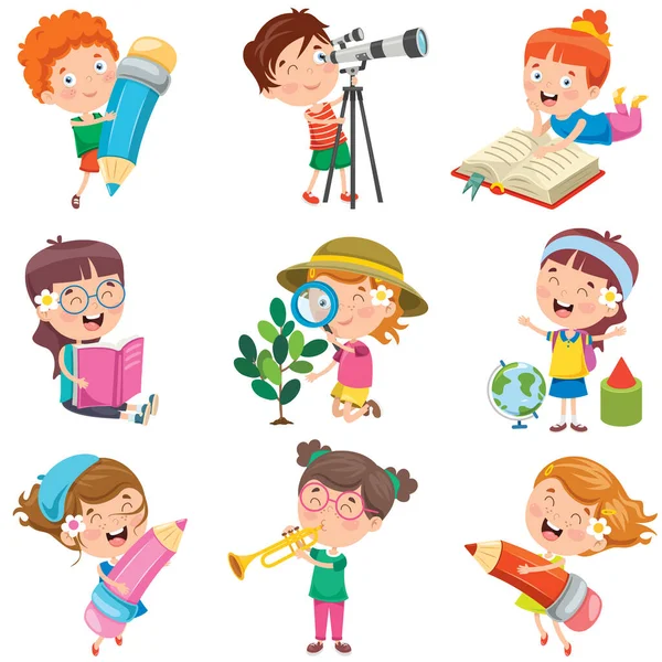 Cartoon Characters Doing Various Activities — Stockový vektor