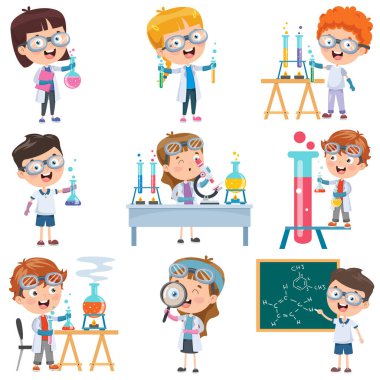Little Students Doing Chemistry Experiment clipart