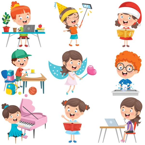 Little Children Doing Various Activities — Stock Vector