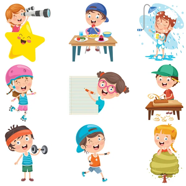 Μικρά Παιδιά Που Κάνουν Διάφορες Δραστηριότητες — Διανυσματικό Αρχείο