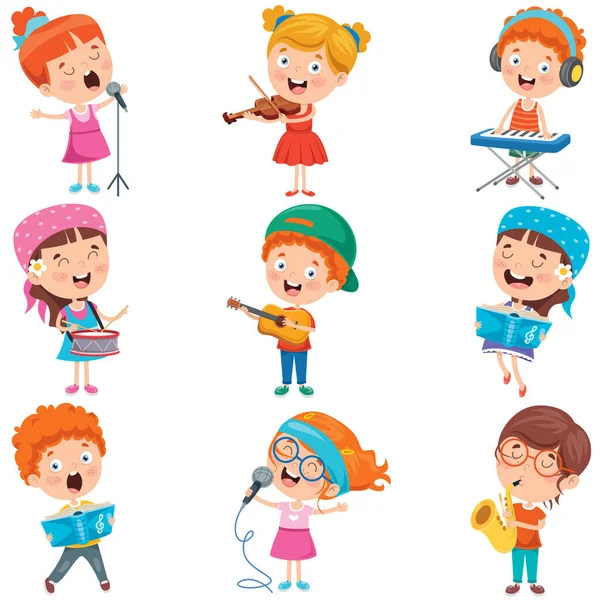 Niños Pequeños Tocando Varios Instrumentos — Vector de stock